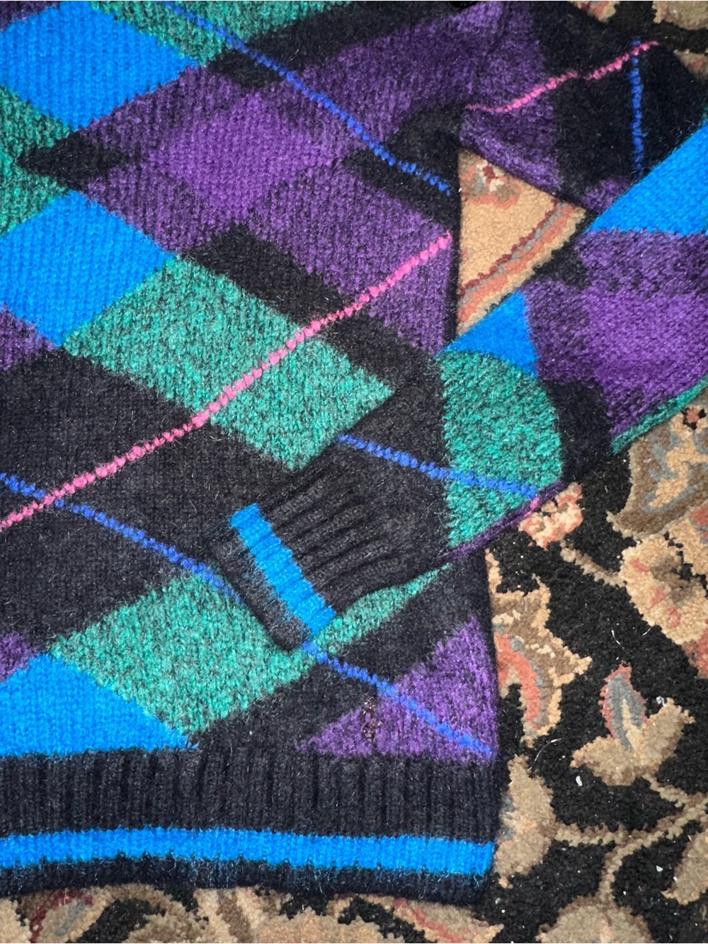 Juicy Couture Multicolor Argyle Crewneck Sweater — Green, Blue & Purple - Picture 5 of 13